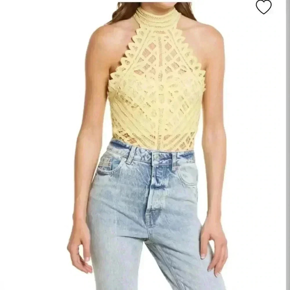 FREE PEOPLE
Be My Battenburg Bodysuit In Vintage Lemon - Picture 8 of 8